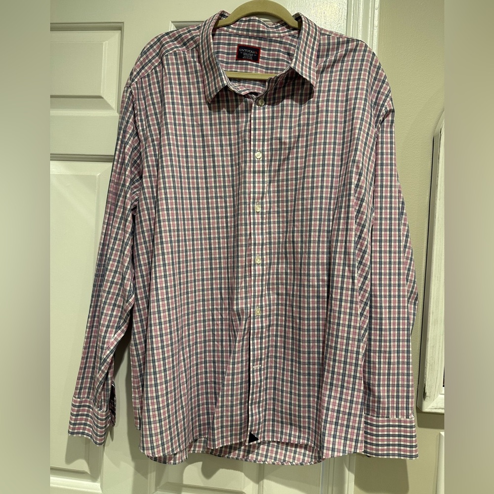 UNTUCKit Dolcetto Men’s Button Down Shirt 2XL Blue Pink Checks Wrinkle Free